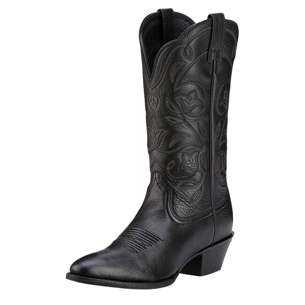 Ariat Ladies Heritage Western R Toe Cowboy Boots - Black Deertan