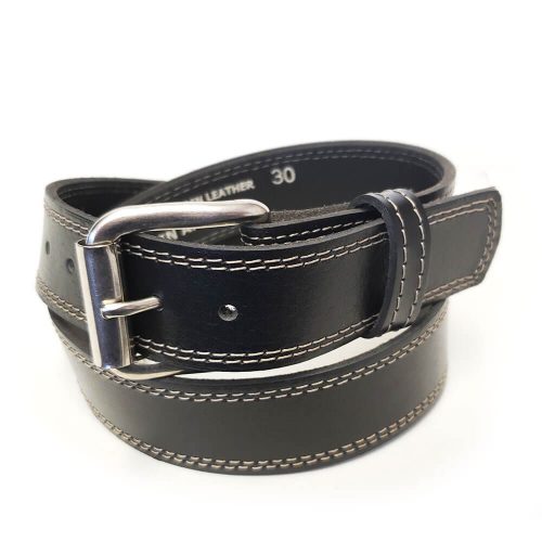 Marc Wolf Leather Belt 222 Stitched Black