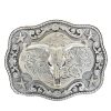 Nocona Western Belt Buckle Rectangle Roped Edge Steer Skull Silver