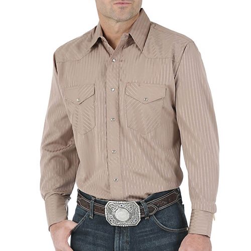 Men's Wrangler Dress Shirt- Tan Tone on Tone