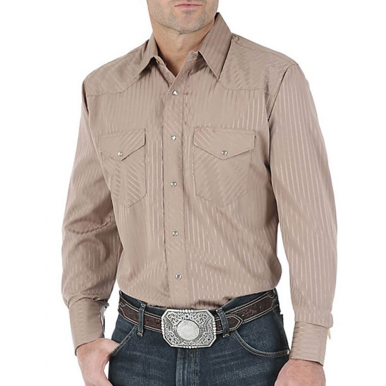 Men's Wrangler Dress Shirt- Tan Tone on Tone Men's Wrangler Dress Shirt- Tan Tone on Tone