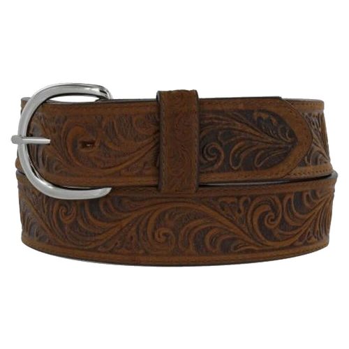 Silver Creek Western Scroll Tooled Belt - Brown