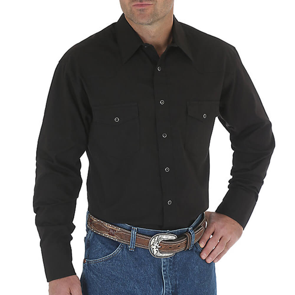 Wrangler Men's Dress Shirt - Black - Stampede Tack & Western Wear