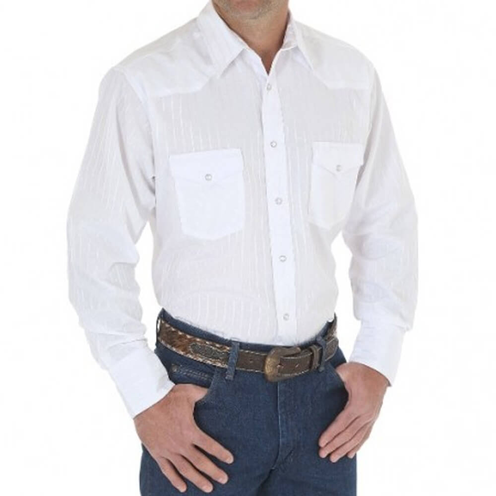 Wrangler Men's Western Snap Long Sleeve Shirt - White - Stampede Tack & Western  Wear