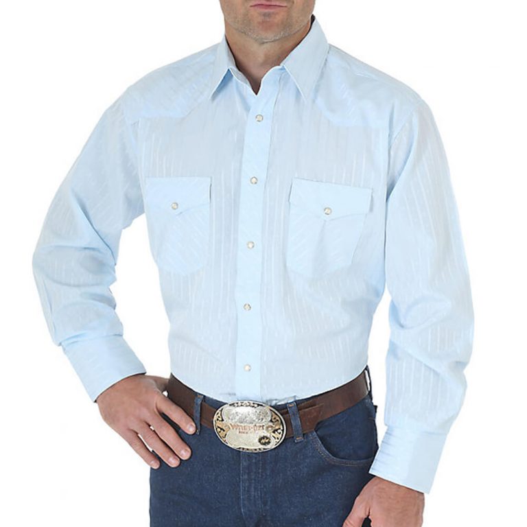 Wrangler Men's Dress Shirt - Blue (Tone on Tone) Men's Wrangler Dress Shirt- Blue (Tone on Tone)