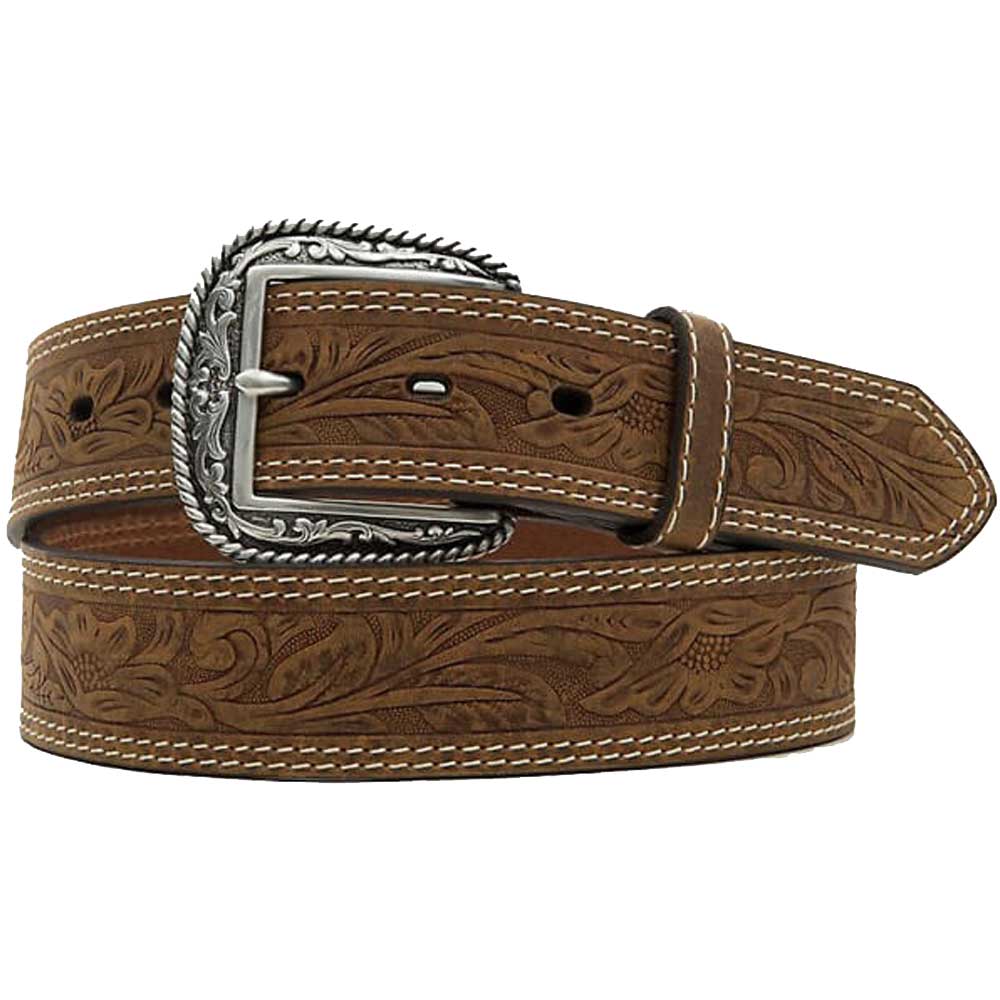 Ariat Brown Tooled Double Stitched Belt - Stampede Tack & Western Wear