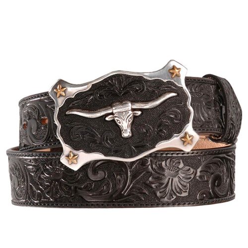 Tony Lama Mens Western Belt Leather Made in USA Tooled Ol Chief Buckle  C13704 - Jackson's Western