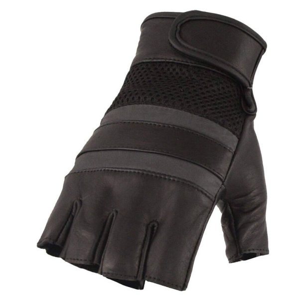 Milwaukee Leather Platinum Men's Leather Mesh Fingerless Gloves