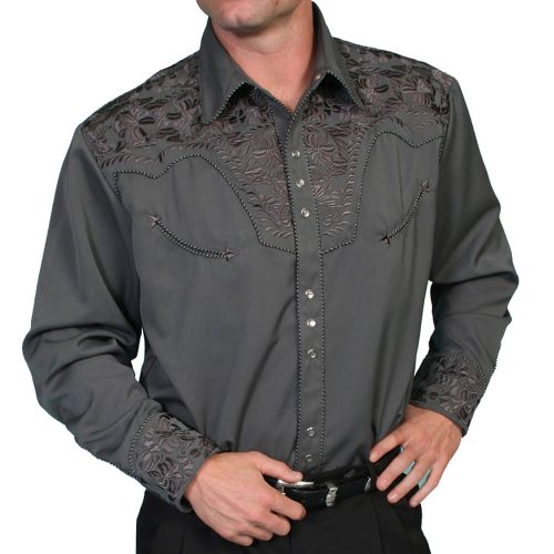 Men's Scully Western Shirt - Charcoal