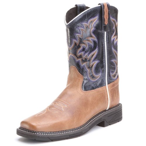Old West Kids Western Square Toe Cowboy Boots Tan & Blue