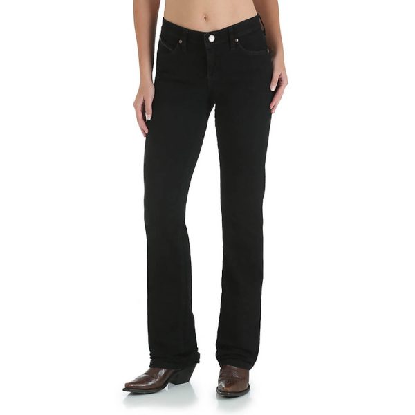 Wrangler Ladies Q-Baby Ultimate Riding Jean - Mid Rise Stretch - Black Magic Colour