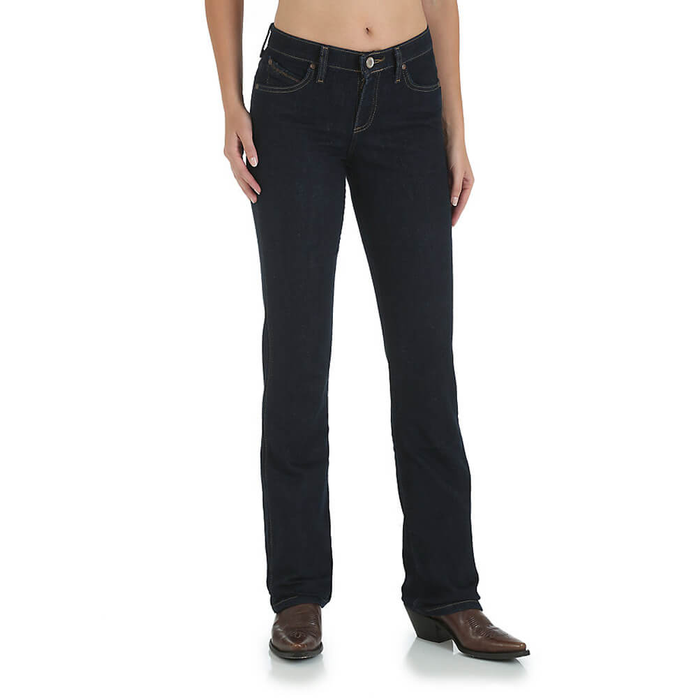 Wrangler Ladies Q-Baby Ultimate Riding Jean - Mid Rise Stretch - Dark  Dynasty Colour - Stampede Tack & Western Wear