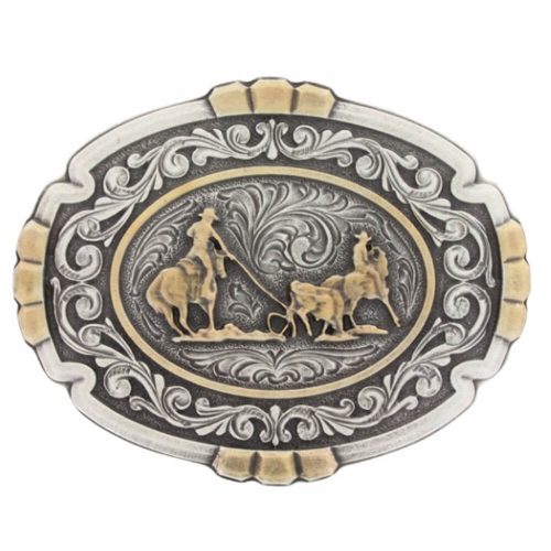 Montana Silversmith Classic Impressions Two Tone Team Roper Cameo Portrait Oval Attitude Buckle