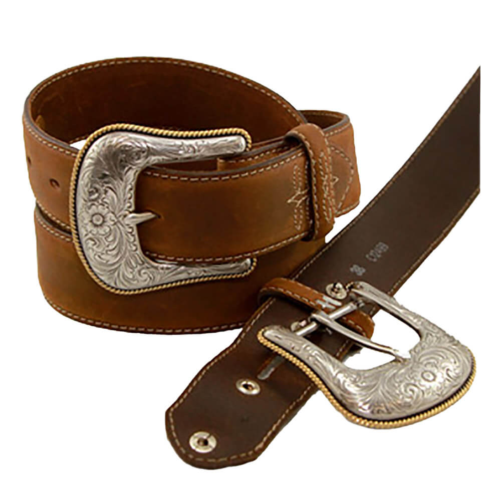 Ariat Brown Tooled Double Stitched Belt Stampede Tack & Western Wear