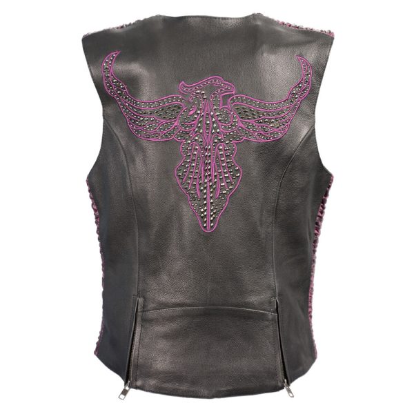 Milwaukee Leather Women’s Snap Front Vest w/ Phoenix Studding & Embroidery Purple