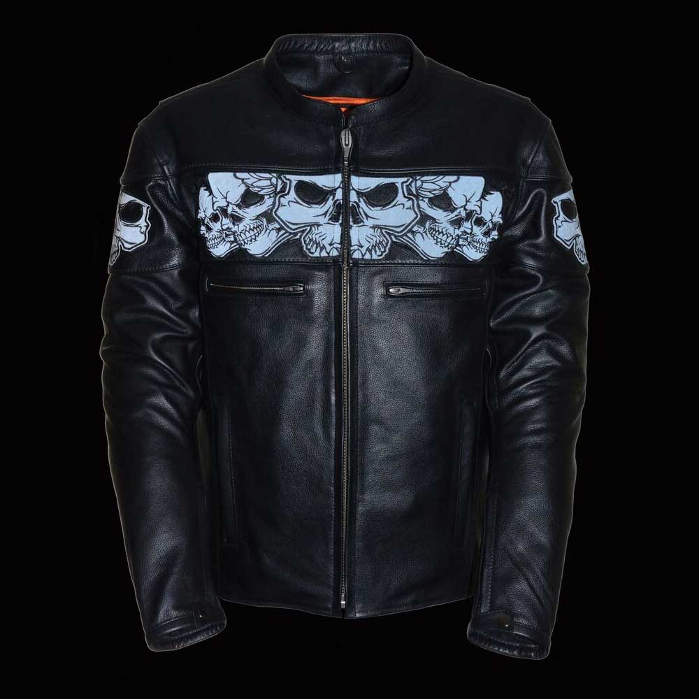 leather jacket with reflective skulls